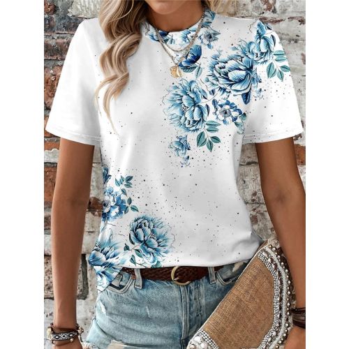 Floral Crew Neck Loose Casual T-Shirt