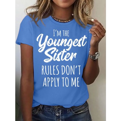 Women's youngest sister Funny Letters Casual Crew Neck T-Shirt