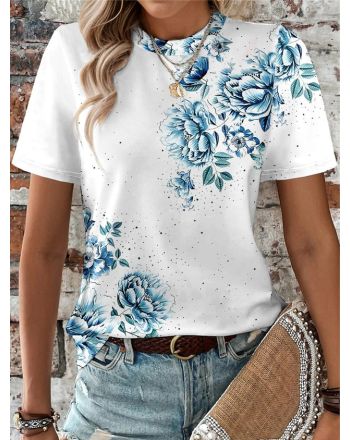 Floral Crew Neck Loose Casual T-Shirt